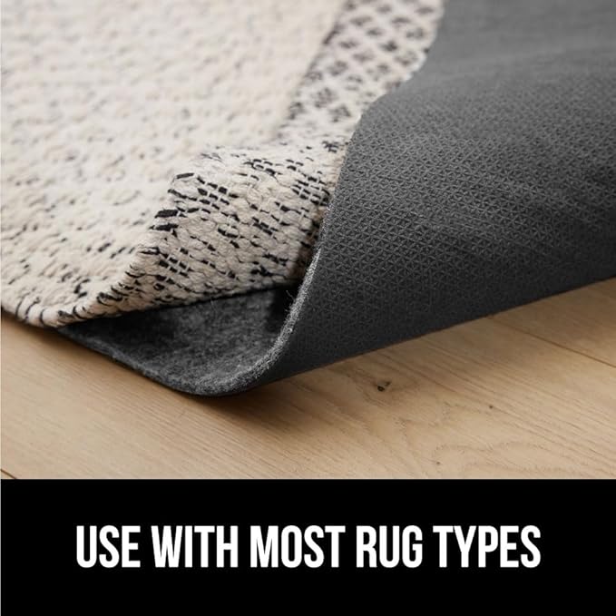 GORILLA GRIP Felt and Natural Rubber Stay in Place Slip Resistant Rug Pad, 1/4in Thick, 4x6 FT Protective Padding Under Area Rugs, Cushioned Gripper Pads, Carpet Runners, Hardwood Floors Protection