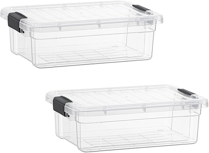 Superio Storage Bins with Lids- 2 Pack, 4.5 Qt Clear Boxes for Organizing, Stackable Plastic Containers- BPA Free, Non-Toxic, Odor Free, Organizer for Home, Office, Dorm