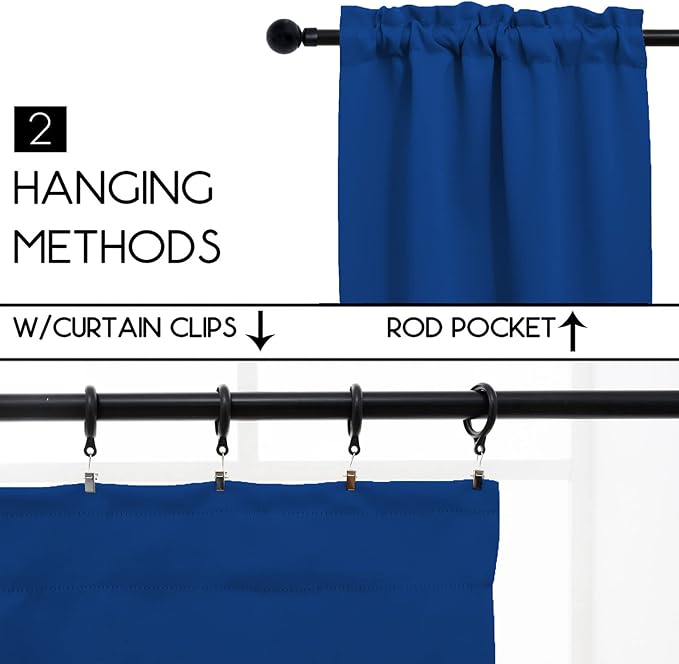 Pickluc Cafe Curtain (Half Window Tier Curtain) 30 Inches Long, Rod Pocket Kitchen Curtain, Short Blackout Curtain for Small Window, 2 Panels, 30" Wide and 30" Length, Blue