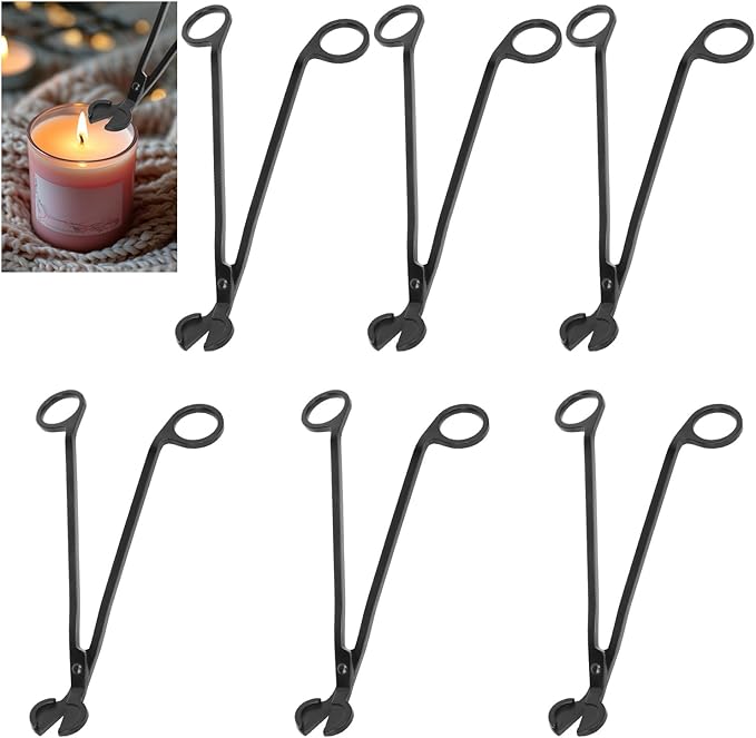 6-Piece Black Candle Wick Trimmer, Polished Wick Cutter Scissor, Premium 430 Stainless Steel Candle Wick Cutter, Wick Clippers Scissor for Elegant Candle Care