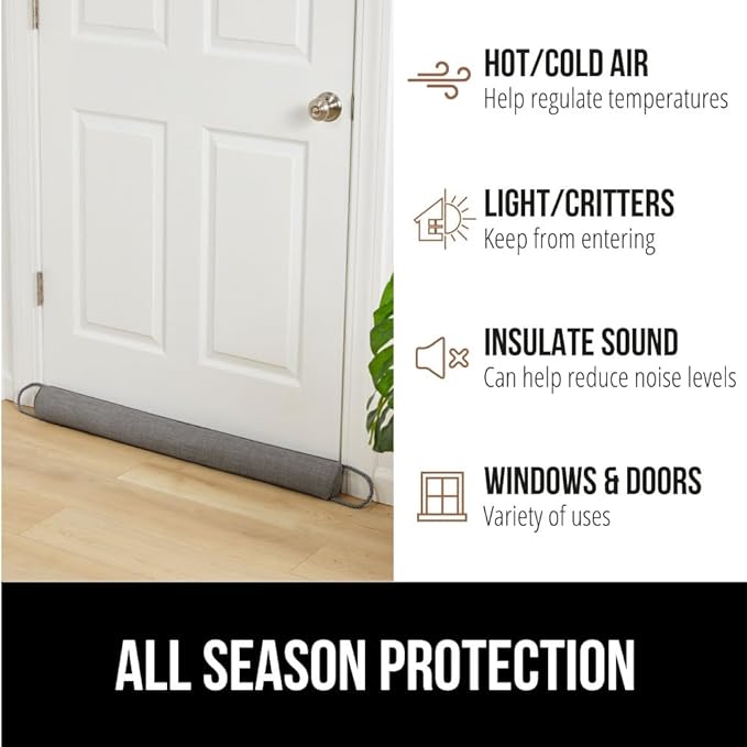 GORILLA GRIP Door Draft Stopper for Bottom of Doors, Weather Stripping Seal Blocks Hot Air, Noise, Bugs, Keeps Cold AC in, Sound Proofing Easy Install Gap Filler, Home Essentials, 32 Inch, Slate Gray