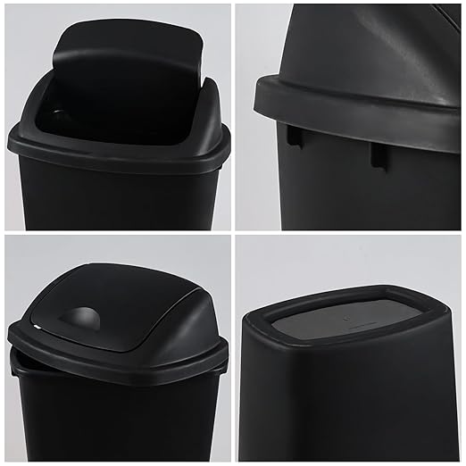 4 Pack 40 Liter Swing Lid Kitchen Garbage Can, Plastic Trash Can with Lid, Black