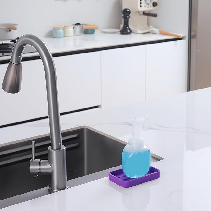 Silicone Kitchen Sink Organizer Tray for Multiple Usage,Easy Clean Sponges Holder for Kitchen Bathroom Counter or Sink,Dish Soap Dispenser,Scrubber,Bottle,Cup Purple 4.9”x 3.2”