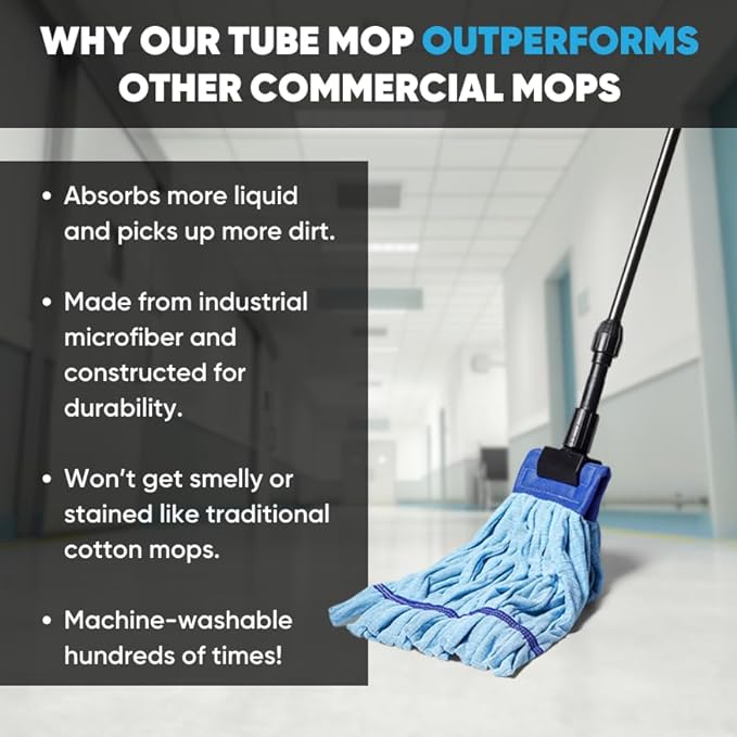 Commercial Mop Head Replacement – 1 Pack Medium Green Microfiber Tube Mop (14 oz.) | Industrial Wet Mops | Refill Heads, Machine Washable, Heavy Duty | Hardwood, Tile, Laminate, Vinyl Floors