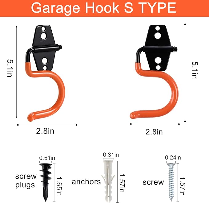 AOBEN Garage Hooks Heavy Duty, Steel Garage Storage Hooks, Utility Tool Hangers and Broom and Mop Holder Wall Mounted for Organizing Cleaning Tools, Mops, Garden Tools (S, 10 Pack)