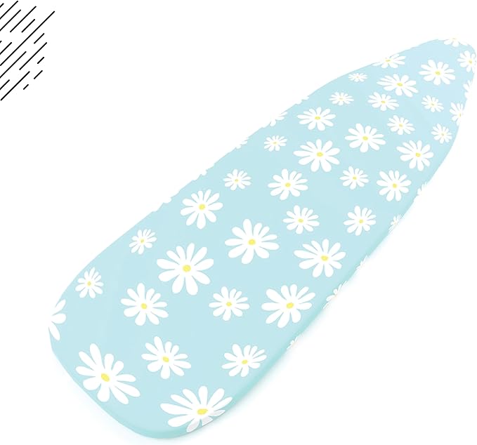 Encasa XO Ironing Board Cover and Pad 57"x22" - Thick 3mm Felt Padding, Drawstring Tightening & Lock, Easy Fit, Scorch & Stain Resistant, Fits X-Large Ironing Board - Daisy Blue