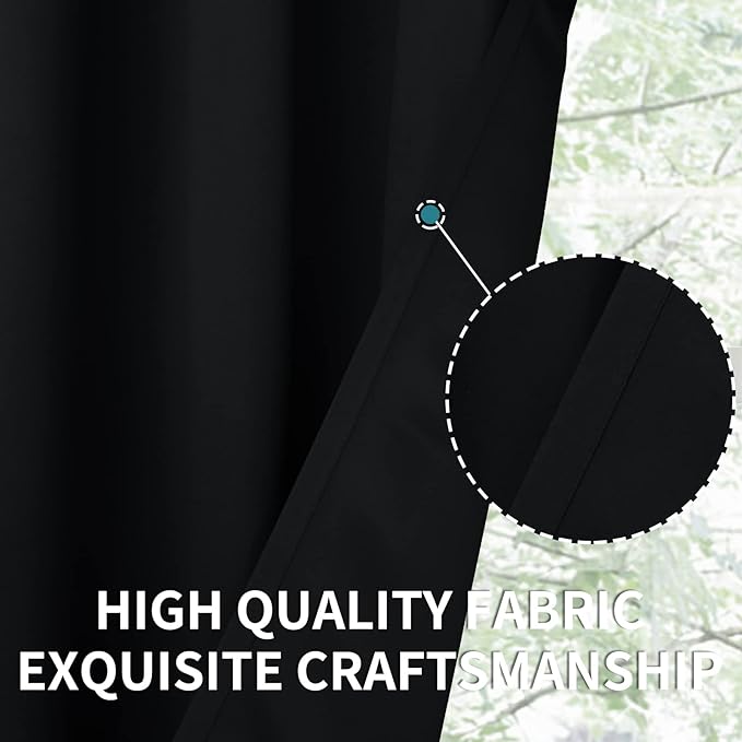 BGment Small Black Curtains Half Window for Kitchen 36 Inch Length - Rod Pocket Short Blackout Drapes for Bathroom Cafe RV Privacy, 2 Panels, 29 x 36 Inch