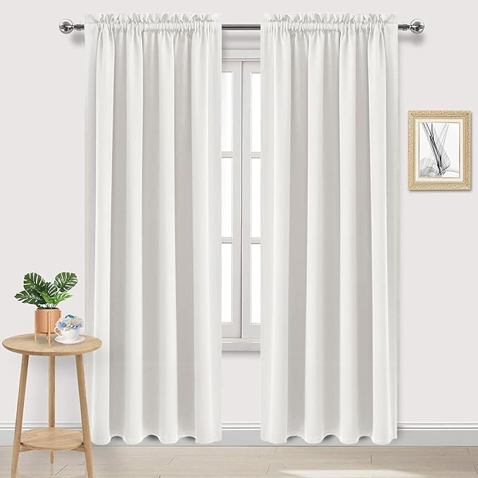 DWCN Blackout Curtains Thermal Insulated, Energy Saving & Noise Reducing Bedroom and Living Room Curtains, Ivory, W 52x L 95 Inch, Set of 2 Rod Pocket Curtain Panels