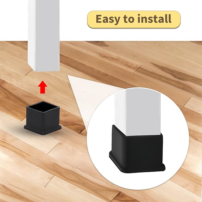 Flyshop 1-3/16" x 1-3/16", 30 mm x 30 mm Flexible PVC Chair Leg Caps Black Anti-Scratch Furniture Covers Floor Protectors Square Chair Leg Tips, 20PCS