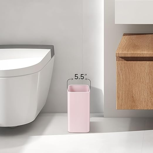 TIPGO Small Metal Trash Can, 2.1 Gallon Slim Trash Can for Bathroom, Wastebasket Garbage Bin for Bedroom, Office, Kitchen, Under Sink (Pink)