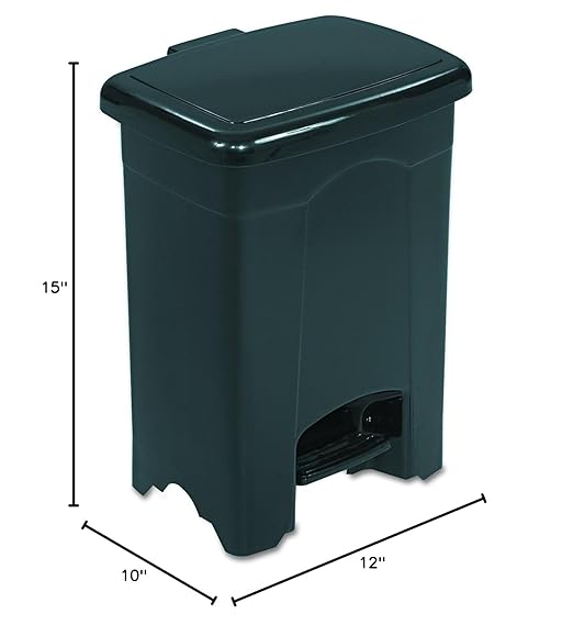 Safco Step On Plastic Trash Can with Foot Pedal, 4 Gallon Garbage Can for Kitchen, Bedroom, Office, Hands Free, Black