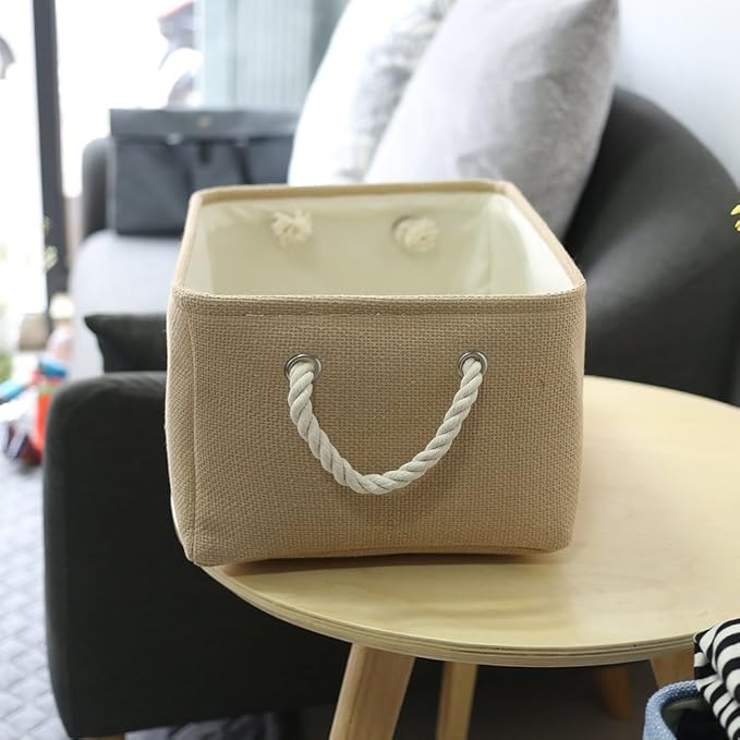 TheWarmHome Decorative Basket Rectangular Fabric Storage Bin Organizer Basket with Handles for Clothes Storage (Beige, Medium-1Pack,13.8L*9.8W*6.7H)