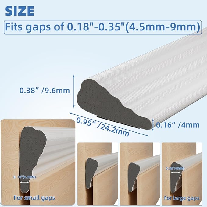 Wedge-Shape Window Weather Stripping Door Frame Seal Strip 2Pcs×196" White,Upgrade Black Foam,Soundproofing,Draft Stopper,Winter Insulation,Noise Blocker, Gap Filler for Exterior Front Door Side