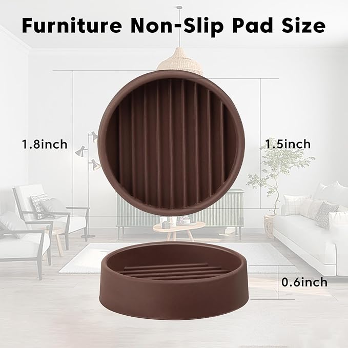 Rubber Furniture Pads Non Slips Furniture Casters Cup Chair Leg Floor Protectors for Bed Sofa Table and Chair Stopper (Pack of 8,Brown 1.5" x 1.5" Round)