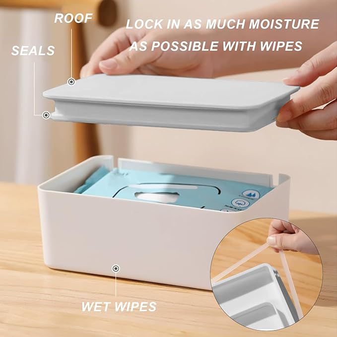 1 Pcs Diaper Wipes Dispenser, Refillable Wipe Container, Wipe Container with Sealing Design Lid, Keep Wipes Fresh,Wet Wipes Cases (Gray)