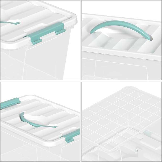 Xyskin 14 Quart Clear Storage Bins with Lid and Green Handle, Storage Latch Box/Bin Organizing Container