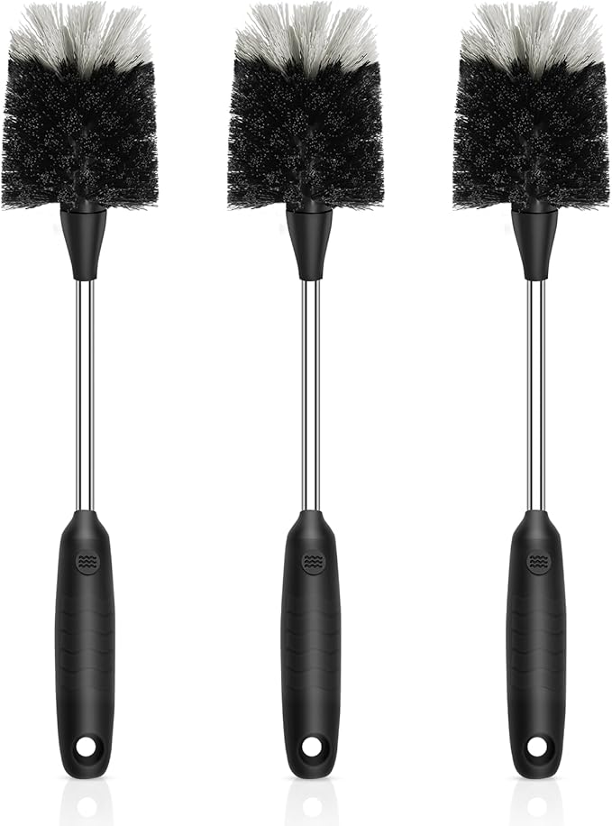 SetSail Bottle Brush of 3 Pack, 13-in Long Stainless Steel Handle Water Bottle Cleaner Brush Non-Slip Grip Bottle Brushes for Cleaning Water Bottles Sport Bottles Coffee Mugs Glasswares Cups, Black