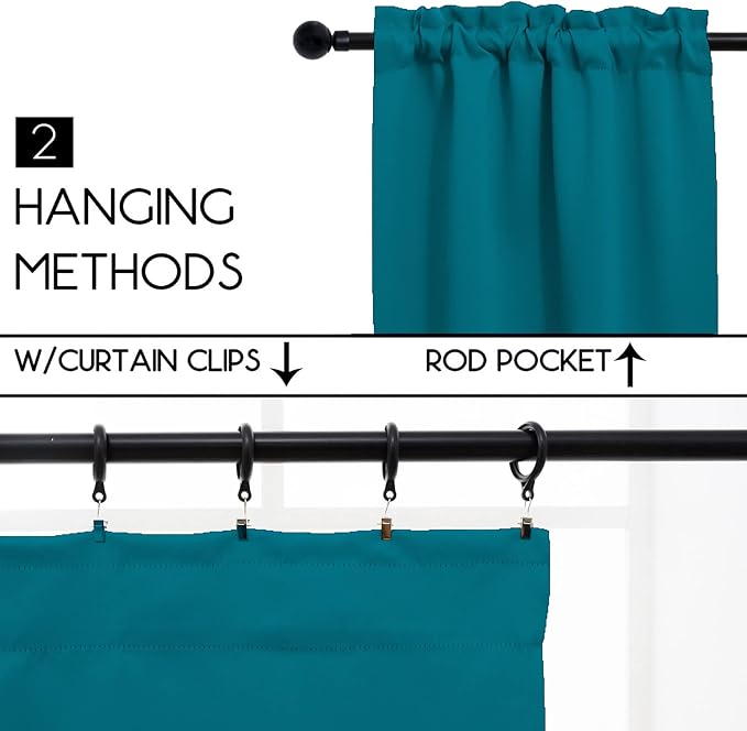 Pickluc Teal Cafe Curtain - Half Window, 24x30 Inches, 2 Panels, Rod Pocket, Blackout