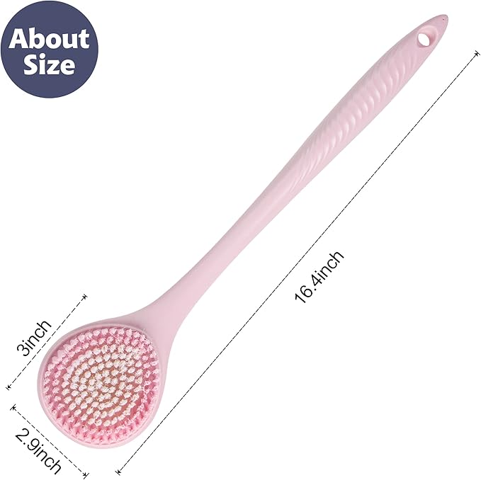 BEDELITE Back Bath Brush Long Handle for Shower of 2 - Soft Shower Brush for Men & Women,Back Brush Scrubber - 16.4" Long Skin Exfoliator for Body Bath Scrubber（2 Pack, Blue & Pink）