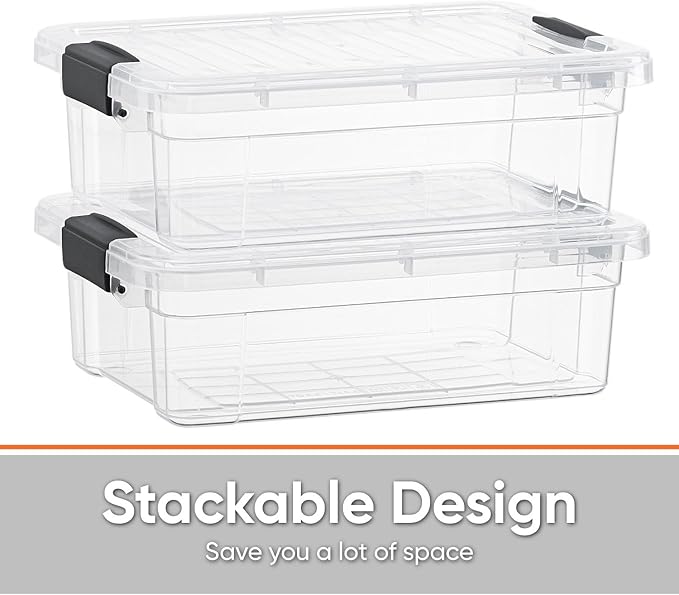 Superio Storage Bins with Lids- 4 Pack, 7.4 Qt Clear Boxes for Organizing, Stackable Plastic Containers- BPA Free, Non-Toxic, Odor Free, Organizer for Home, Office, Dorm
