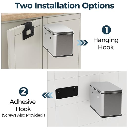 Stainless Steel Hanging Trash Can with Lid and Inner Bucket, 1 Gallon Kitchen Compost Bin for Counter Top, Under Sink or Wall Mount, Small Garbage Can for Cupboard/Bathroom/Bedroom/RV