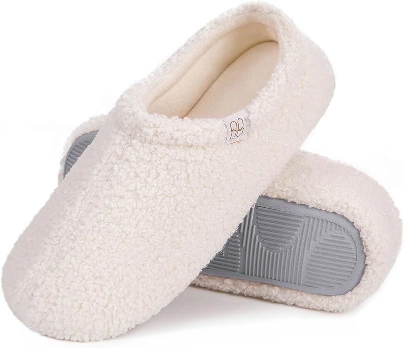 HomeTop Women's Fuzzy Curly Fur Memory Foam Loafer Slippers with Polar Fleece Lining