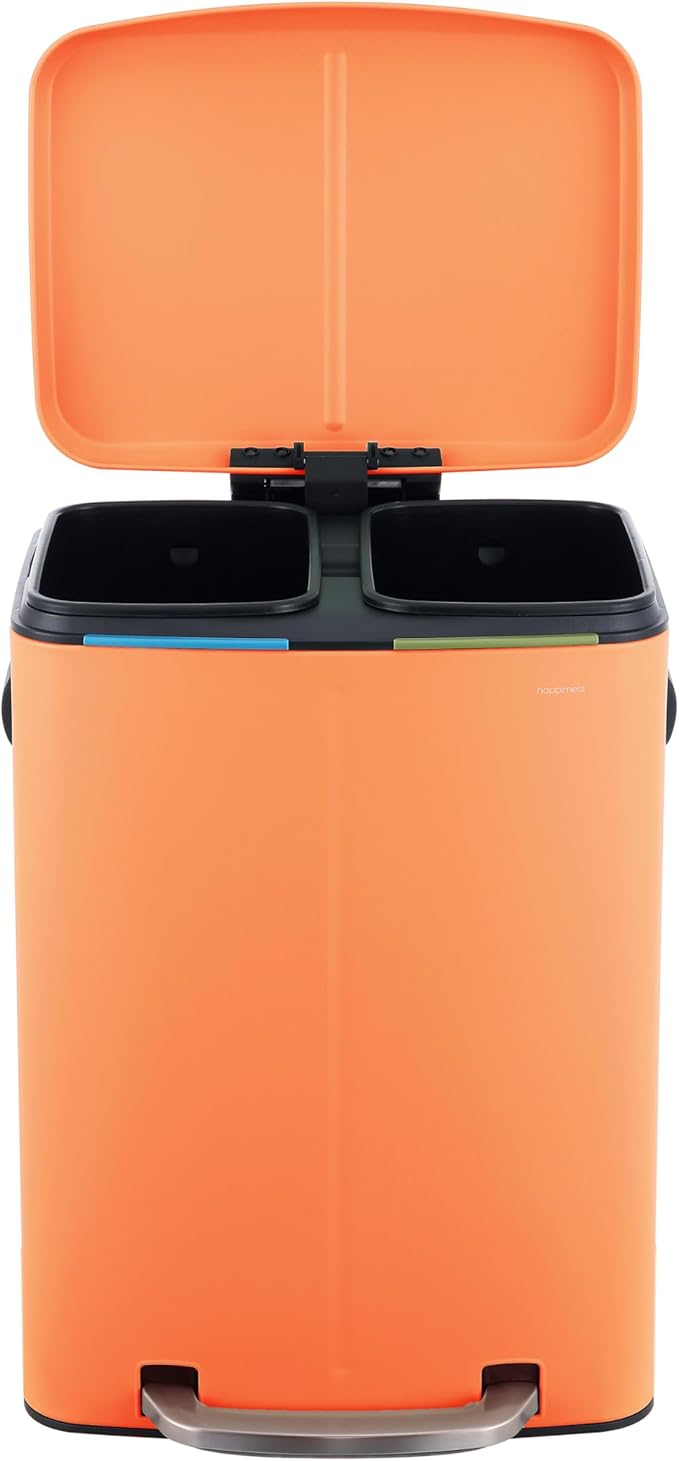 happimess HPM1005K Marco Rectangular 10.6-Gallon Double Bucket Trash Can with Soft-Close Lid, Carrot Cake, Fingerprint Resistant, Modern, Minimalistic for Home, Kitchen, Office, Bedroom, Bathroom