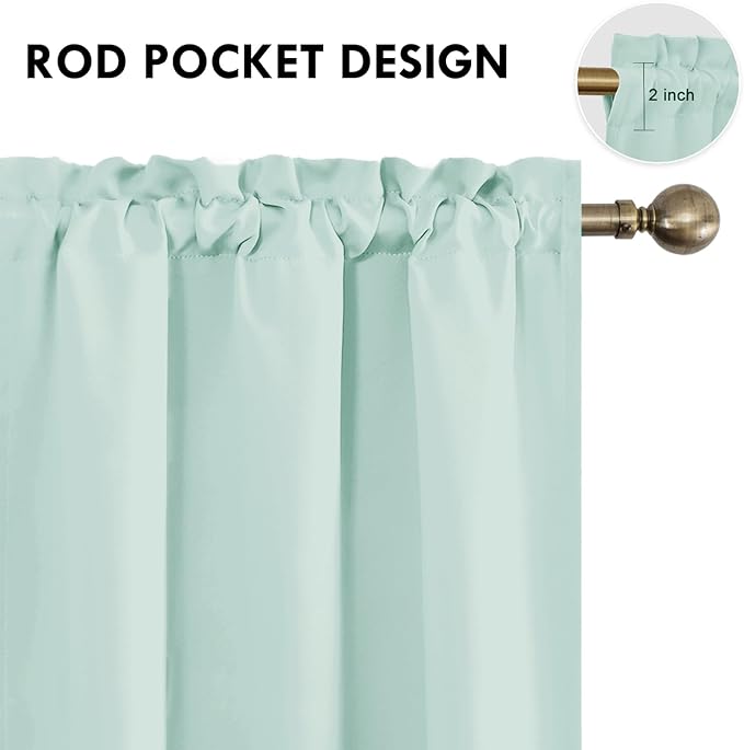 DWCN Blackout Curtains for Living Room Thermal Insulated, Energy Saving & Noise Reducing Bedroom Curtains, Mint Green, W 42x L 36 Inch, Set of 2 Rod Pocket Curtain Panels