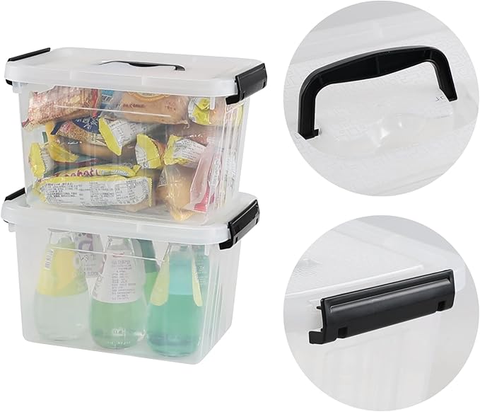 4 Packs Plastic Stackable Storage Container Bin with Lid and Latch, Plastic Latching Box with Handle, 5 L