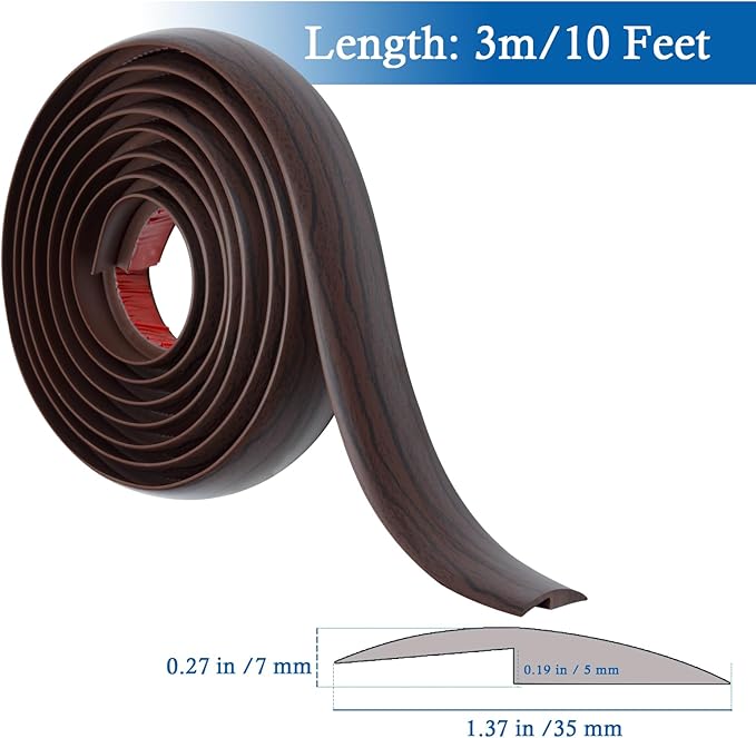Floor Transition Strip Self Adhesive Carpet & Flooring Transitions Edging Trim Strip PVC Threshold Transitions Suitable for Threshold Height Less Than 5mm (10Ft, Black Walnut)