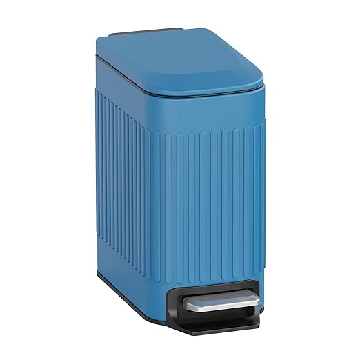 TrashAid Slim Bathroom Trash Can with Lid Soft Close, 6 Liter/1.6 Gallon Stainless Steel Small Garbage Can with Removable Inner Bucket, Step Pedal, Slim Wastebasket for Toilet, Office, Bedroom, Blue