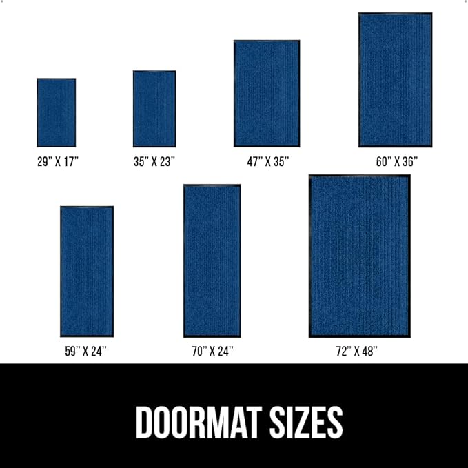 GORILLA GRIP Traffic Guard Door Mat, Heavy Duty Welcome Mats, Commercial Office Space Doormat, Waterproof, Fade Resistant, Strong Rubber Backing, Low Profile, Shoe and Boot Scraper, 29x17, Blue