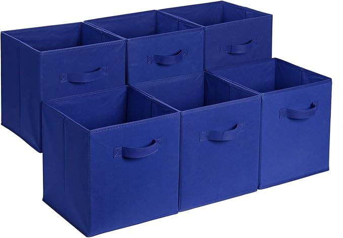 Amazon Basics Cube Organizer Storage Bins Handles, Collapsible Fabric, Pack of 6, 13"x13"x13", Navy