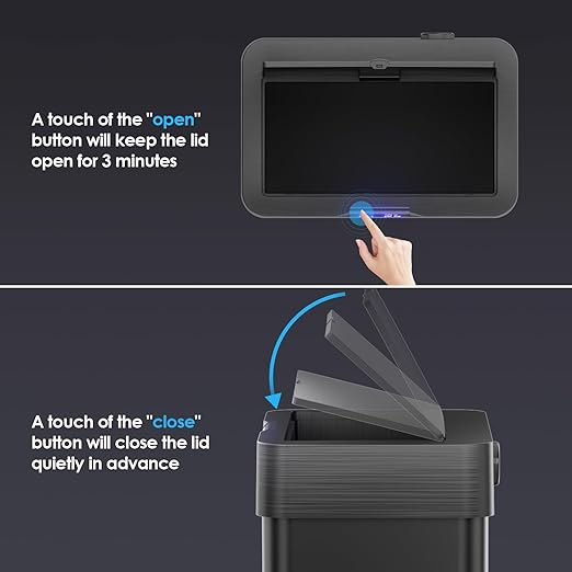 TLSUNNY 13.2 Gallon Motion Sensor Trash Can,Touchless Automatic Garbage Can,Brushed Stainless Steel Smart Bin,with Bag Holder,Soft Close Lid,for Kitchen,Office,RV,Bedroom,Living Room (Black, 50L)