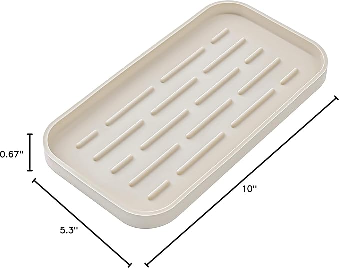 Silicone Kitchen Sink Organizer Tray for Multiple Usage,Eco-Friendly Sponges Holder for Kitchen Bathroom Counter or Sink,Dish Soap Dispenser,Scrubber,Bottle,Cup (Tapioca, 10"×5.3")