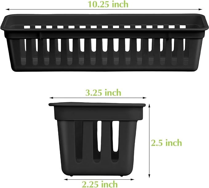 Domensi 24 Pcs Slim Plastic Storage Baskets Tray for Organizing 10.25 x 3.25 x 2.5 Inch Small Storage Bins Stackable Drawer Pencil Trays Holder for Desk Garage Office Containers(Black)