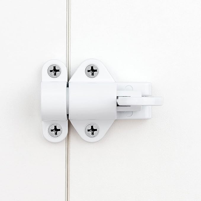 5 Packs Self-Closing Latches，White Spring Door Lock，Resilient Bolt Latch Aluminum Alloy Safety Automatic Spring Barrel Slide Door Lock with Screws,Used for Gate,Window and Cabinet etc