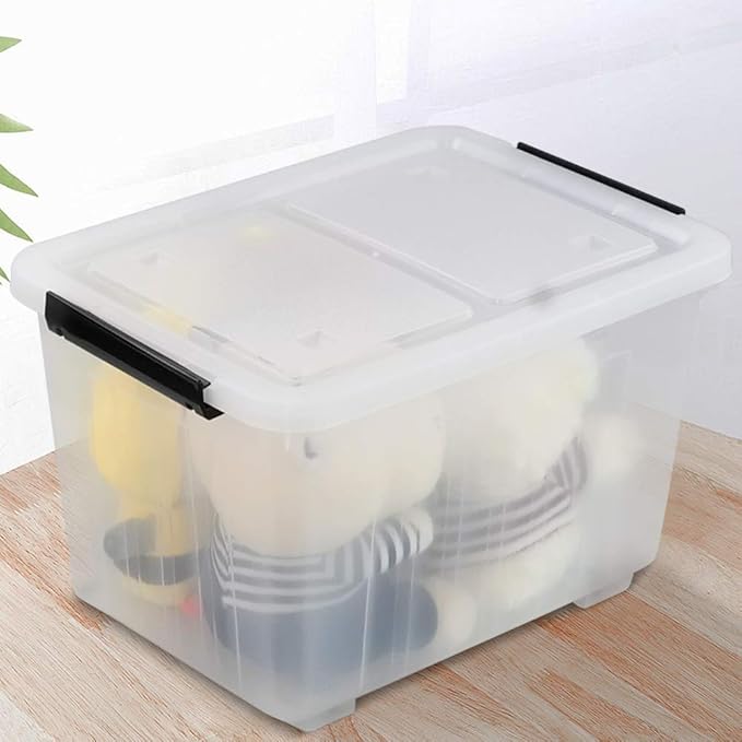 30 L Clear Plastic Storage Box with Wheels, 4-Pack Clear Plastic Storage Latch Bin