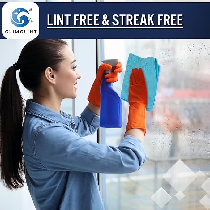 GLIMGLINT Microfiber Cleaning Cloth, 12 Pack Cleaning Rags, Cleaning Towels with 3 Color Assorted, 14"X12"(Yellow/White/Blue)