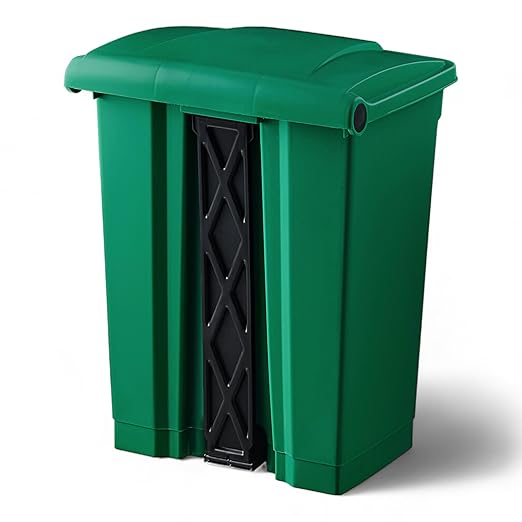 PRO&Family Step-On Trash Can with Lid, Plastic Waste Bin, Foot Pedal Operation (Green, 18 Gallon)