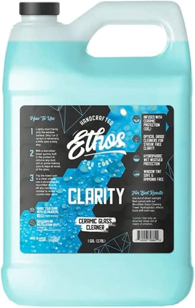Ethos Clarity V2 - Ceramic Glass Cleaner and Water Repellent - Streak-Free Window Cleaner with Hydrophobic Protection for Car Windows and Mirrors