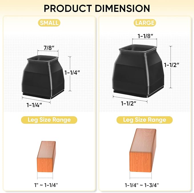 BALEINE 16 Pack Silicone Chair Leg Floor Protectors, Stool Leg Protectors Cap, Non-Slip Chair Leg Caps for Hardwood Floors (Black & Large (Square), 16 Pack)