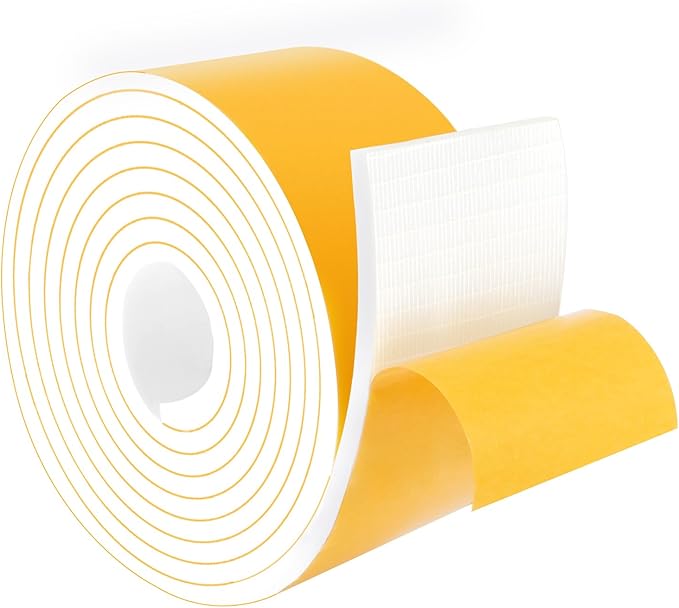 High Density Foam Weather Stripping Door Seal Strip, Insulation Tape Roll for Insulating Door Frame, Window, Air Conditioner, Strong Self Adhesive Sealing Weatherstrip (3 in x 1/4 in x 10 Ft)
