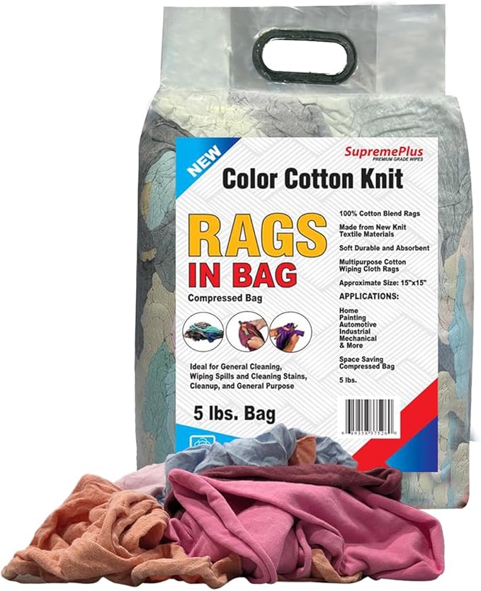 Premium Color Knit Cleaning Rags (600 lbs Pallet - 120x5 lbs. Bag) – Shop Rags Bulk for Workshops, Mechanics, Painters, and Home Use, Multipurpose Cotton T-Shirt Rags