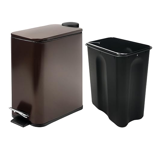 Stainless Steel Small Trash Can with Lid & Step Pedal - 6 Liters/1.6 Gallon Soft Close Garbage Can with Removeable Inner Bucket - Trash Cans for Bathroom, Bedroom, Kitchen & Office (Bronze)