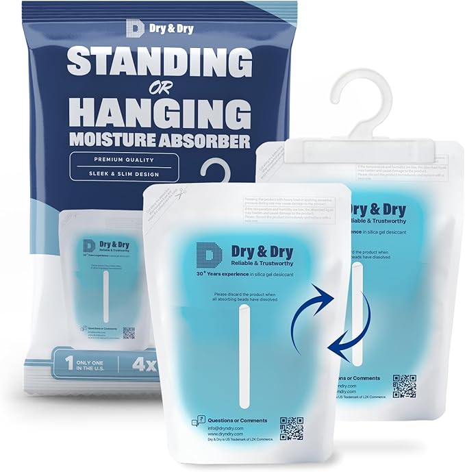Dry & Dry 12 Packs Hybrid Moisture Absorbers & Musty Odor Eliminator Dehumidifier to Control Excess Moisture for Basements, Closets, Bathrooms, Laundry Rooms. Moisture Absorbers