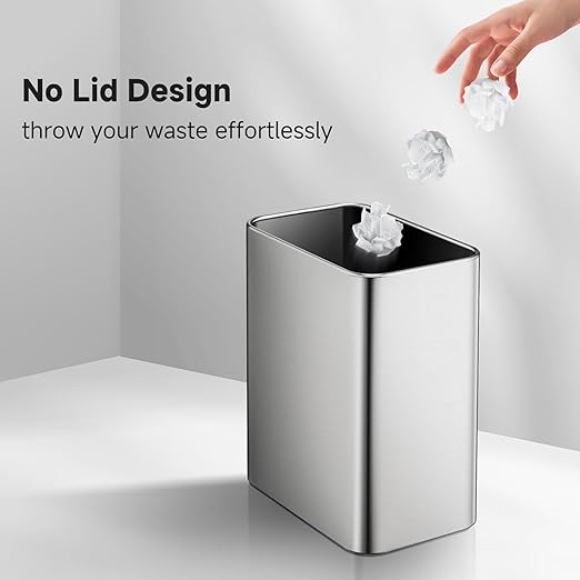TIPGO Small Metal Trash Can, 2.1 Gallon Slim Trash Can for Bathroom, Wastebasket Garbage Bin for Bedroom, Office, Kitchen, Under Sink (Silver)