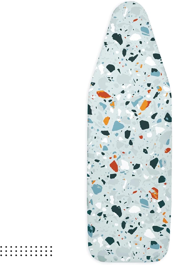 Encasa XO Ironing Board Cover and Pad - Thick 4mm Felt, Heat & Scorch-Resistant, Fits Medium Boards 42"x14", Elastic Bungee Cord Tightening, Easy Fit, Stain-Safe Dye, Terrazzo Mint