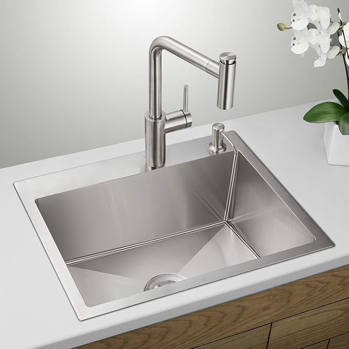 24x18 Inch Kitchen Sink Drop In, Premium T-304 Grade Stainless Steel Sink, 9" Deep Single Bowl with Brushed Finish, R10 Tight Corner,Topmount with 2 Holes, for Modern Kitchen/RV Sink