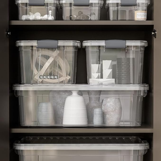 Superio Storage Bins with Lids, Clear Plastic Containers for Organizing, Stackable Totes, BPA Free, Odor Free, Organizer Boxes for Home, and Dorm (4 Pack, 36 Qt)